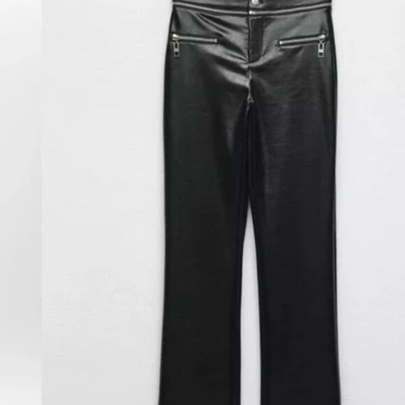 NWOT Zara Bloggers Fave Black Leather Pants with Zipper Details - Picture 3 of 9